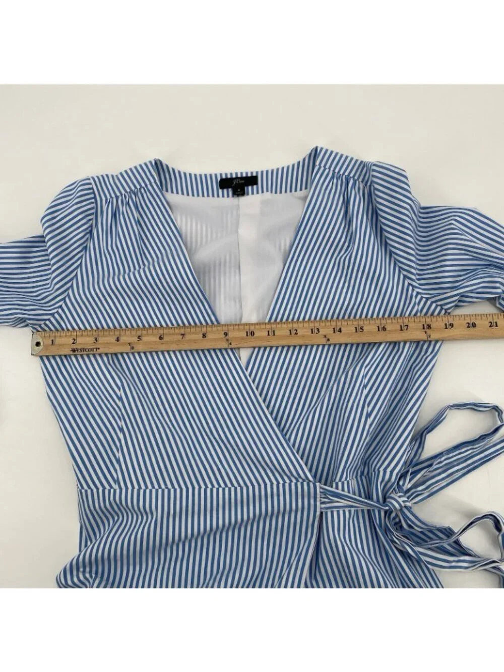 J. Crew Wrap Dress Women’s Size 4 Striped Cotton Poplin Blue White Lined